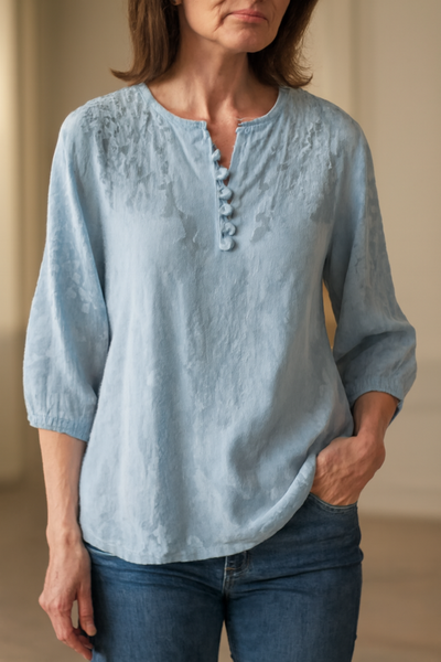 Mira™ - Blus i bomullsvoile med broderade axlar